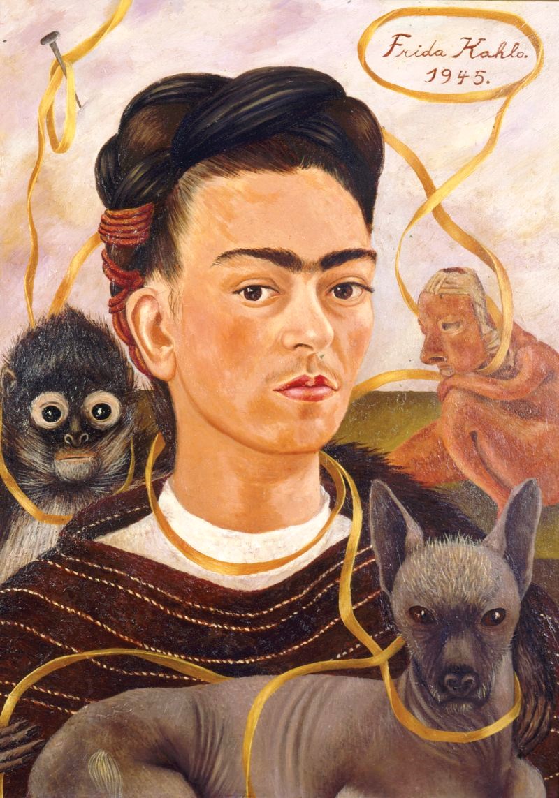 Frida Kahlo (Mexican artist, 1907-1954) 1945 Self Portrait with her xoloitzcuintle dog