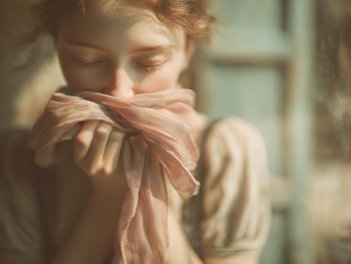 Person_closing_eyes_while_holding_a_silk_scarf_in